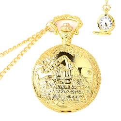 KUANDARMX Mode Orologio da Tasca Retro Quarzo Lucido Numeri Romani Modello di Barca D'oro Scatola Regalo di Fascia Alta Classica Confezione di Vetro Specchio Compleanno Uomini e Donne Geschenk, Gold von KUANDARMX