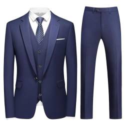 KUDMOL Herren 3-Stücke Anzug Business EIN Knopf Smoking Anzug für Männer Smoking Klassische Blazer Weste Hosen Set(Dunkelblau,S) von KUDMOL