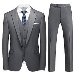 KUDMOL Herren 3-Stücke Anzug Business EIN Knopf Smoking Anzug für Männer Smoking Klassische Blazer Weste Hosen Set(Dunkelgrau,2XL) von KUDMOL