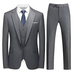 KUDMOL Herren 3-Stücke Anzug Business EIN Knopf Smoking Anzug für Männer Smoking Klassische Blazer Weste Hosen Set(Dunkelgrau,3XL) von KUDMOL