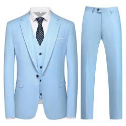 KUDMOL Herren 3-Stücke Anzug Business EIN Knopf Smoking Anzug für Männer Smoking Klassische Blazer Weste Hosen Set(Hellblau,2XL) von KUDMOL