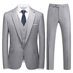 KUDMOL Herren 3-Stücke Anzug Business EIN Knopf Smoking Anzug für Männer Smoking Klassische Blazer Weste Hosen Set(Hellgrau,XS) von KUDMOL