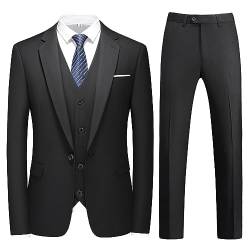 KUDMOL Herren 3-Stücke Anzug Business EIN Knopf Smoking Anzug für Männer Smoking Klassische Blazer Weste Hosen Set(Schwarz,L) von KUDMOL