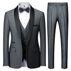 KUDMOL Herren 3 Stücke Anzug Slim Fit EIN Knopf Schal Revers für Hochzeit Prom Blazer Weste Hosen Set(Grau,M) von KUDMOL