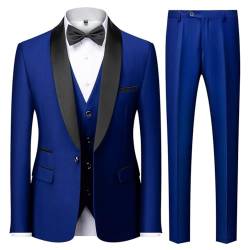 KUDMOL Herren 3 Stücke Anzug Slim Fit EIN Knopf Schal Revers für Hochzeit Prom Blazer Weste Hosen Set(Saphirblau,2XL) von KUDMOL