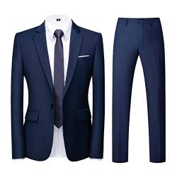 Herren-Anzug, 2-teilig, schmale Passform, einreihig, einreihig, Ein-Knopf, Hochzeit, Business, Freizeit, Smokinganzug, Blazer, Hosenanzug, Anzug-Set, blau, S von KUDORO