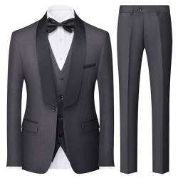 KUDORO Anzüge Herren Anzüge Slim Fit 3 Teilig Hochzeit Herrenanzüge 3-Teilig Eine Knöpfe für Ball Herrenanzug Sakko Weste Hose(Dunkelgrau,XXL) von KUDORO