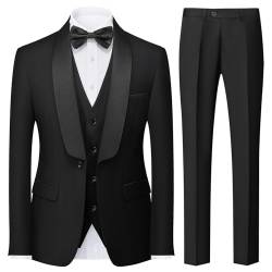 KUDORO Anzüge Herren Anzüge Slim Fit 3 Teilig Hochzeit Herrenanzüge 3-Teilig Eine Knöpfe für Ball Herrenanzug Sakko Weste Hose(Schwarz,L) von KUDORO