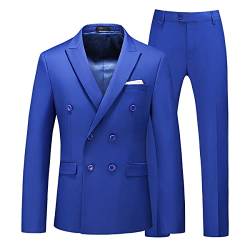 KUDORO Anzug Herren Anzüge Slim Fit 2 Teilig Herrenanzüge Zwei Knöpfe für Hochzeit Business Herrenanzug Sakko Hose(Blaues Juwel,XXL) von KUDORO