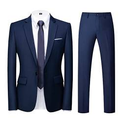 KUDORO Herren Anzüge 2-Teilig Slim Fit für Hochzeit Business Eine Knöpfe Herrenanzug Sakko Hose(Blau,3XL) von KUDORO