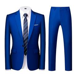 KUDORO Herren Anzüge 2-Teilig Slim Fit für Hochzeit Business Eine Knöpfe Herrenanzug Sakko Hose(Blaues Juwel,M) von KUDORO