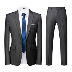 KUDORO Herren Anzüge 2-Teilig Slim Fit für Hochzeit Business Eine Knöpfe Herrenanzug Sakko Hose(Dunkelgrau,L) von KUDORO