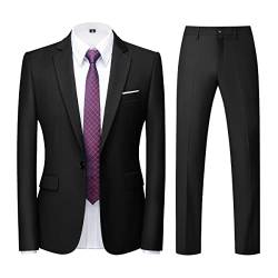 KUDORO Herren Anzüge 2-Teilig Slim Fit für Hochzeit Business Eine Knöpfe Herrenanzug Sakko Hose(Schwarz,3XL) von KUDORO