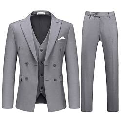 KUDORO Herren Anzüge 3 Teilig Slim Fit Herrenanzüge 3-Teilig Zwei Knöpfe für Hochzeit Business Herrenanzug Sakko Weste Hose(Grau,S) von KUDORO