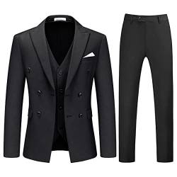 KUDORO Herren Anzüge 3 Teilig Slim Fit Herrenanzüge 3-Teilig Zwei Knöpfe für Hochzeit Business Herrenanzug Sakko Weste Hose(Schwarz,M) von KUDORO