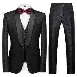 KUDORO Herren Anzüge 3-Teilig Slim Fit Paisley für Hochzeit Party Eine Knöpfe Jacquard Smoking Herrenanzug Sakko Weste Hose(Schwarz,XXL) von KUDORO