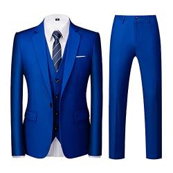 KUDORO Herren Anzüge 3-teilig Slim Fit Eine Knöpfe für Hochzeit Business Herrenanzug Sakko Weste Hose(Blaues Juwel,L) von KUDORO