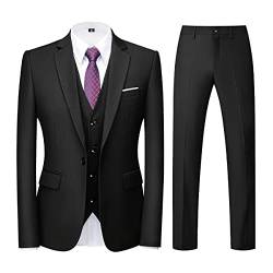 KUDORO Herren Anzüge 3-teilig Slim Fit Eine Knöpfe für Hochzeit Business Herrenanzug Sakko Weste Hose(Schwarz,3XL) von KUDORO