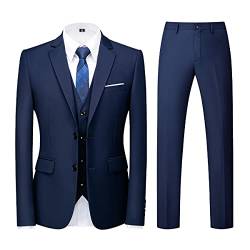 KUDORO Herren Anzüge 3-teilig Slim Fit Einreihig Zwei Knöpfe für Hochzeit Business Anzug Herren Formell Sakko Weste Hose(Blau,XS) von KUDORO