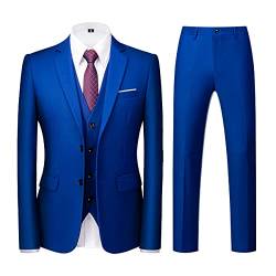 KUDORO Herren Anzüge 3-teilig Slim Fit Einreihig Zwei Knöpfe für Hochzeit Business Anzug Herren Formell Sakko Weste Hose(Blaues Juwel,3XL) von KUDORO