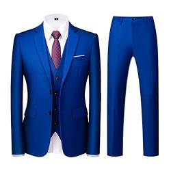 KUDORO Herren Anzüge 3-teilig Slim Fit Einreihig Zwei Knöpfe für Hochzeit Business Anzug Herren Formell Sakko Weste Hose(Blaues Juwel,L) von KUDORO