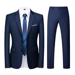 KUDORO Herren Anzüge Slim Fit 2-Teilig Zwei Knöpfe für Hochzeit Business Herrenanzug Sakko Hose(Blau,L) von KUDORO