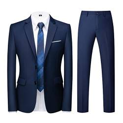 KUDORO Herren Anzüge Slim Fit 2-Teilig Zwei Knöpfe für Hochzeit Business Herrenanzug Sakko Hose(Blau,XL) von KUDORO