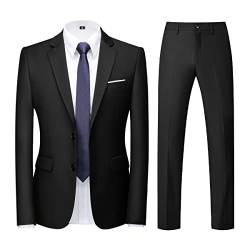 KUDORO Herren Anzüge Slim Fit 2-Teilig Zwei Knöpfe für Hochzeit Business Herrenanzug Sakko Hose(Schwarz,3XL) von KUDORO