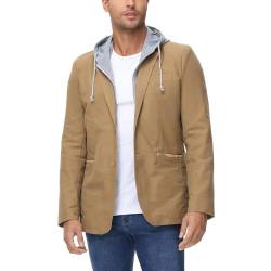 KUDORO Herren Sakko Anzugjacke Slim Fit Freizeit Baumwolle Sportlich Kapuzen Blazer Herren 2 Knöpfe(Khaki,L) von KUDORO