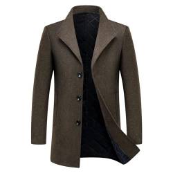 KUDORO Herren Wintermantel Kurzmantel Wollmantel Stehkragen Herren Mantel Warm Kurz Slim Fit Winterjacke für Business Freizeit Peacoat Herren Casual(Braun,XL) von KUDORO