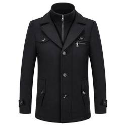 KUDORO Herren Wintermantel Wolle Kurzmantel Herren Wollmantel Mittellang Peacoat Herren Casual Slim Fit für Business Freizeit(Schwarz2,M) von KUDORO