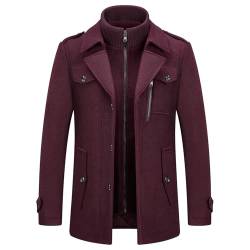 KUDORO Herren Wintermantel Wolle Kurzmantel Herren Wollmantel Mittellang Slim Fit für Business Freizeit Peacoat Herren Casual(Bordeaux1,S) von KUDORO