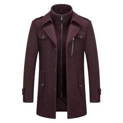 KUDORO Herren Wintermantel Wolle Kurzmantel Herren Wollmantel Mittellang Slim Fit für Business Freizeit Peacoat Herren Casual(Bordeaux1,XXL) von KUDORO