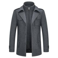 KUDORO Herren Wintermantel Wolle Kurzmantel Herren Wollmantel Mittellang Slim Fit für Business Freizeit Peacoat Herren Casual(Grau1,M) von KUDORO