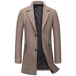 KUDORO Herren Woll-Wintermantel, gepolstert, langer Trenchcoat, schmale Passform, für Business Casual, Outwear, Pfauenmuster, dicker Mantel für Herren, Khaki-1, XXL von KUDORO