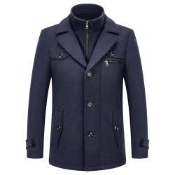 KUDORO Herren-Wollmäntel, kurzer Winter, gepolsterter Trenchcoat für Freizeit, Business, Outwear, dicke Wollmischung, Pfauenmantel mit abnehmbarem Innenkragen, dunkelgrau, XXL von KUDORO