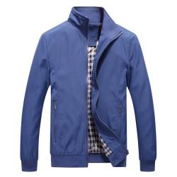 KUDORO Herren leichte Jacke für Frühling Sommer Reißverschluss Outdoor Jacke Casual Bomber Einfarbige Winddichte Jacke Halskette Mann Jacke Aviator Thin Classic Casual(Blau,M) von KUDORO