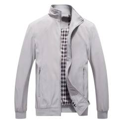 KUDORO Herren leichte Jacke für Frühling Sommer Reißverschluss Outdoor Jacke Casual Bomber Einfarbige Winddichte Jacke Halskette Mann Jacke Aviator Thin Classic Casual(Grau,L) von KUDORO