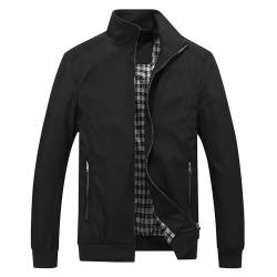 KUDORO Herren leichte Jacke für Frühling Sommer Reißverschluss Outdoor Jacke Casual Bomber Einfarbige Winddichte Jacke Halskette Mann Jacke Aviator Thin Classic Casual(Schwarz,M) von KUDORO