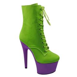 KUGEKI High Heels Damen Schnürstiefeletten Reißverschluss Stiletto Plateau Booties Kleid Party Pole Dance Schuhe 17cm,Green,43 von KUGEKI