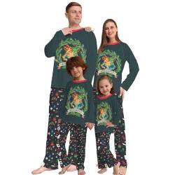 KUGEKI Weihnachtspyjama Familie Set Christmas Pajamas Family Cartoon Muster Druck Familie Passende Pyjamas Urlaub Nachtwäsche Sets Langarm Nachtwäsche,Kids 12T von KUGEKI