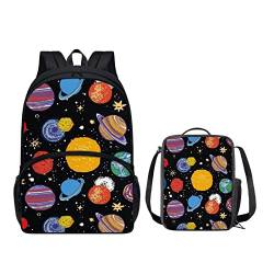 KUIFORTI 2-teiliges Schulranzen-Set für Kinder, Kleinkinder, personalisierbar, Schulrucksack-Set mit Lunchbox, für Jungen und Mädchen, Galaxy Space von KUIFORTI