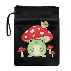 KUIFORTI Buchhülle mit niedlichem Frosch-Pilz für Buchliebhaber, Buchschutztasche mit Reißverschluss, Kawai Pilzfrösche, Buchtasche für Taschenbücher, Bucheinband, Organizer von KUIFORTI