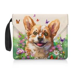 KUIFORTI Corgi Buchhülle mit niedlichem Tiermotiv für Jungen und Mädchen, niedliche Buchhülle, waschbarer Stoff, Buchtasche mit Tasche und Griff, passend für die meisten Standard-Taschenbücher, von KUIFORTI