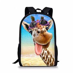 KUIFORTI Kinder Schulrucksack 43,2 cm Büchertaschen Casual Reise Rucksack Jungen Mädchen Große Kapazität Tagesrucksack, Lustige Giraffe, One size von KUIFORTI