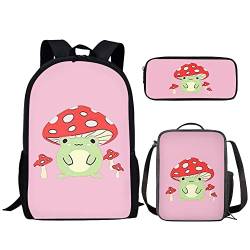 KUIFORTI Kinder-Schulrucksack-Set, 3-teiliges Schulranzen-Set mit Lunch-Tasche, Stifteetui, Jungen, Mädchen, Büchertasche, Süßer Frosch, Schulranzen-Set von KUIFORTI