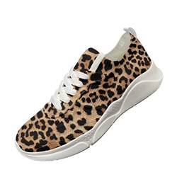 KUIFORTI Schuhe mit Leopardenmuster für Damen, Sneaker, leichte, lässige Walkingschuhe Mädchen Damen niedlich, Arbeitsschuhe, Mesh-Laufsocken, Größe 37 EU von KUIFORTI