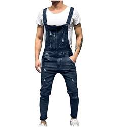 KUIH Mode Herren Jeans, Latzhose Slim Fit Lang Hose Denim Jumpsuit Vintage Overall Workwear Männer Cargohose Jogginghose Trainingshose Freizeithose Loose mit Löcher für Männer von KUIH