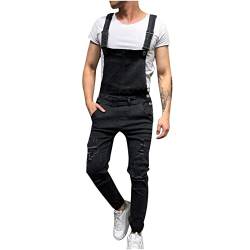 KUIH Mode Herren Jeans, Latzhose Slim Fit Lang Hose Denim Jumpsuit Vintage Overall Workwear Männer Cargohose Jogginghose Trainingshose Freizeithose Loose mit Löcher für Männer von KUIH