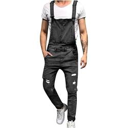 KUIH Mode Herren Jeans, Latzhose Slim Fit Lang Hose Denim Jumpsuit Vintage Overall Workwear Männer Cargohose Jogginghose Trainingshose Freizeithose Loose mit Löcher für Männer von KUIH